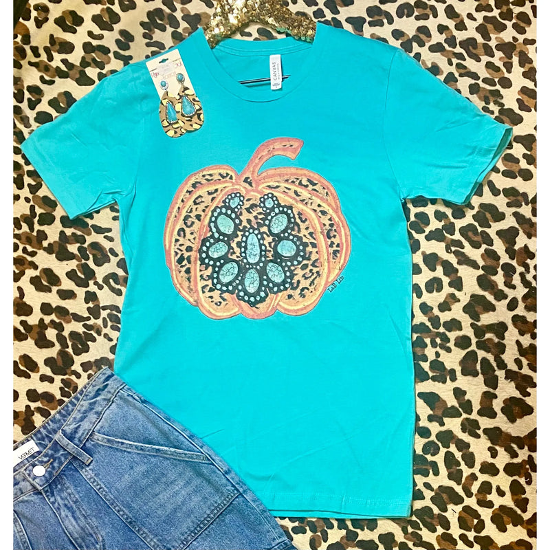 Turquoise Leopard Pumpkin Graphic Tee