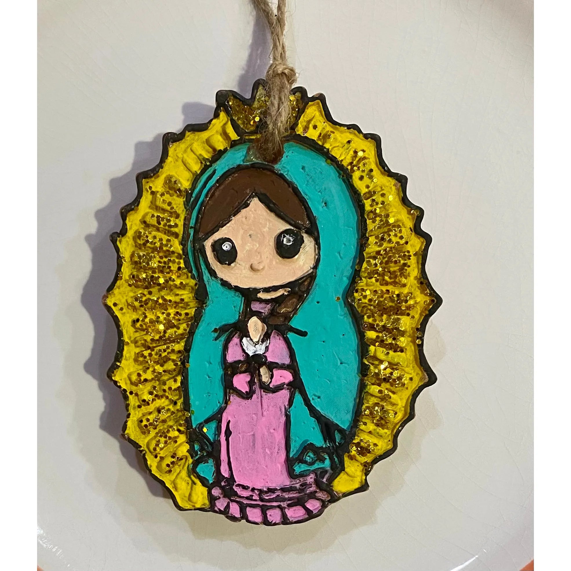 Our Lady of Guadalupe Freshie – Pink & Teal with Gold Accents