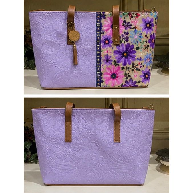 Barco Artesanal Textured Floral Leather Tote Bag