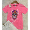 Pink Rhinestone Sugar Skull V-Neck Tee