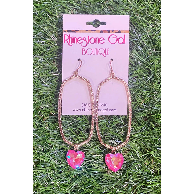 Gold Hex Hoops with Fuchsia Heart Sparkle