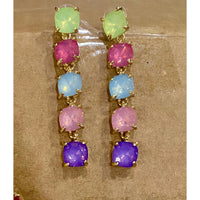 Multi Color Square Rhinestone Drop Earrings - Rhinestone Gal