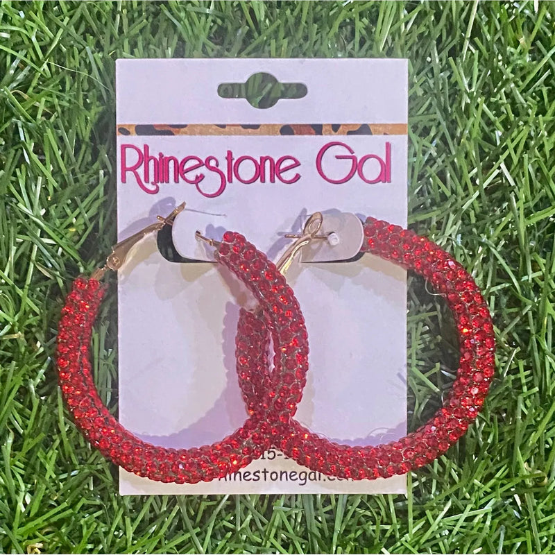 Red Crystal Bedazzled Hoop Earrings