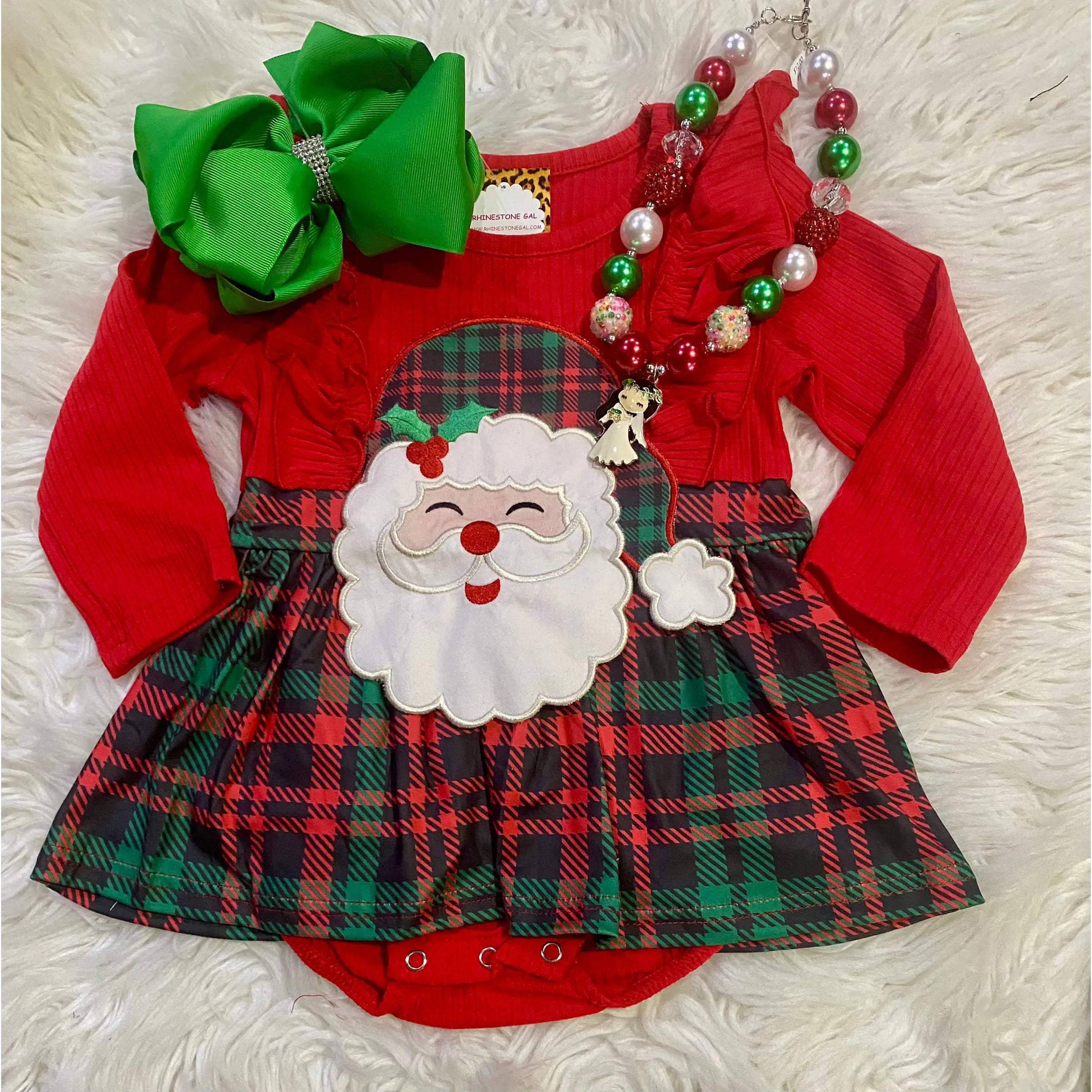 Santa Baby Plaid Ruffle Onesie