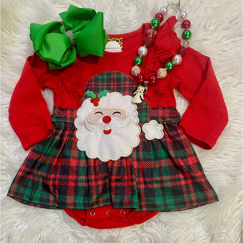 Santa Baby Plaid Ruffle Onesie