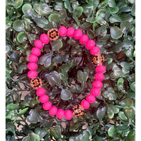 Hot Pink Leopard Crystal Bead Bracelet