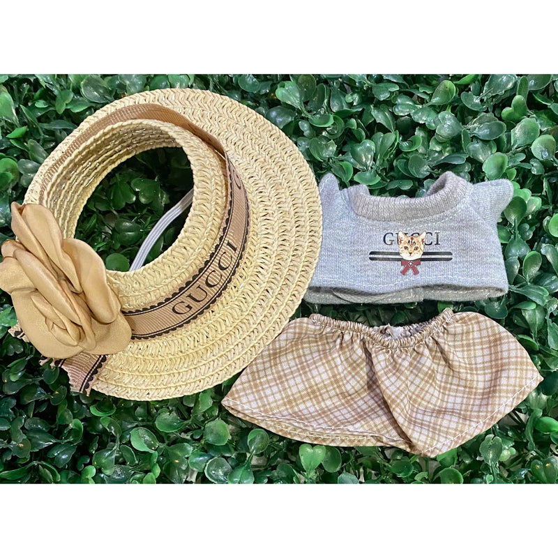 Plaid Skirt Labubu Outfit Set – Top, Skirt & Hat for Collectible Display
