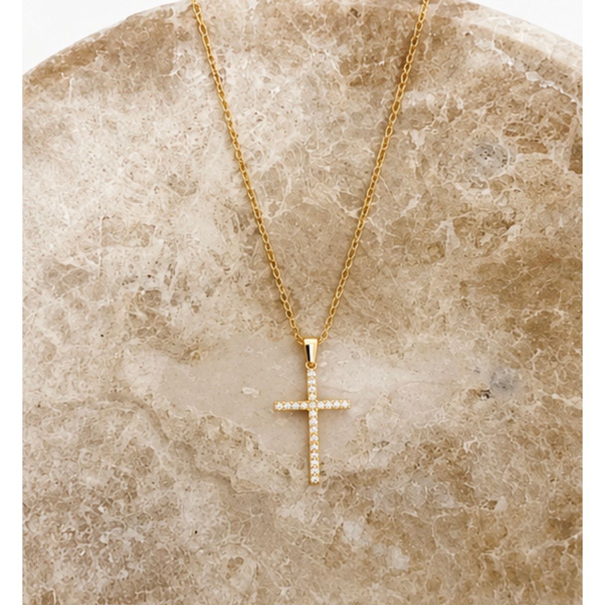 18k Gold Plated Dainty Cross Necklace – Water Resistant, Adjustable 15–17 Inches