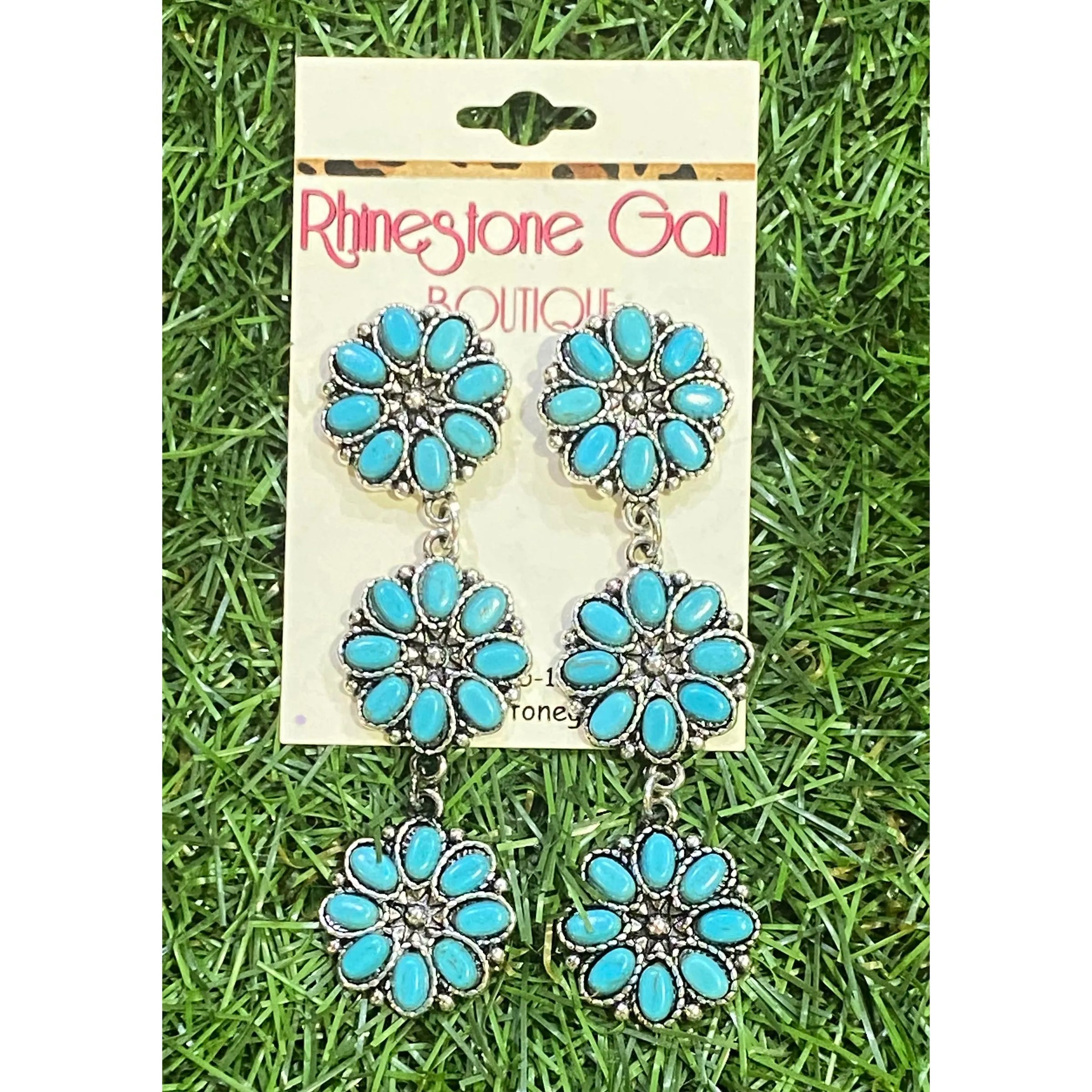 Turquoise 3 Tier Squash Blossom Drop Earrings