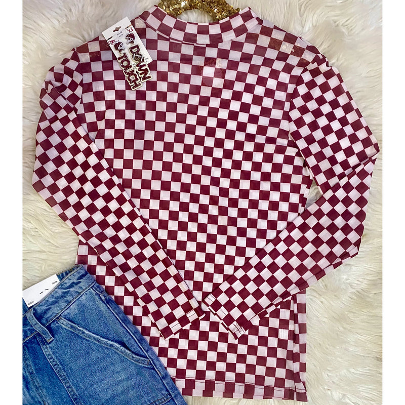 Game Day Checkered Mesh Top