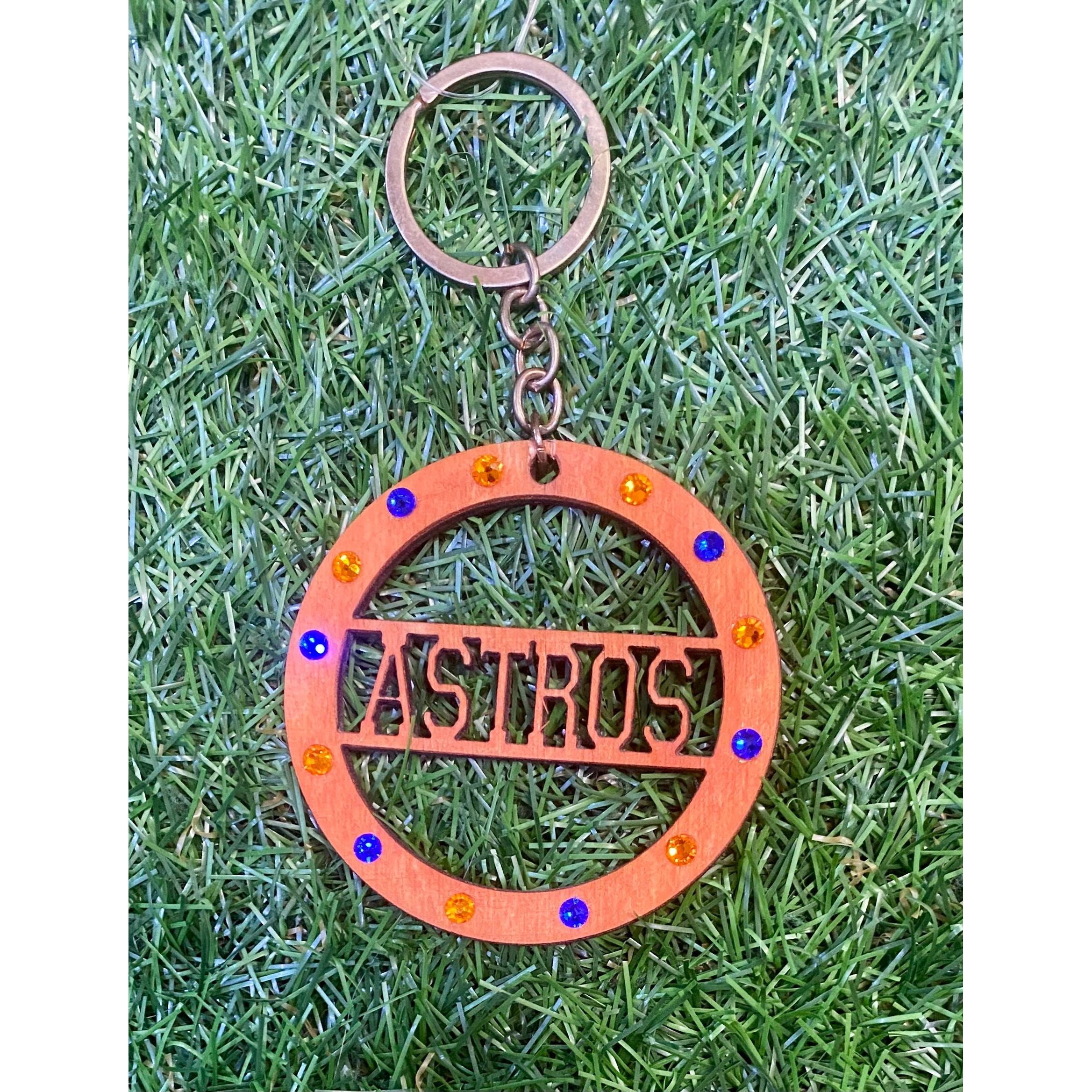 Astros Rhinestone Wooden Keychain
