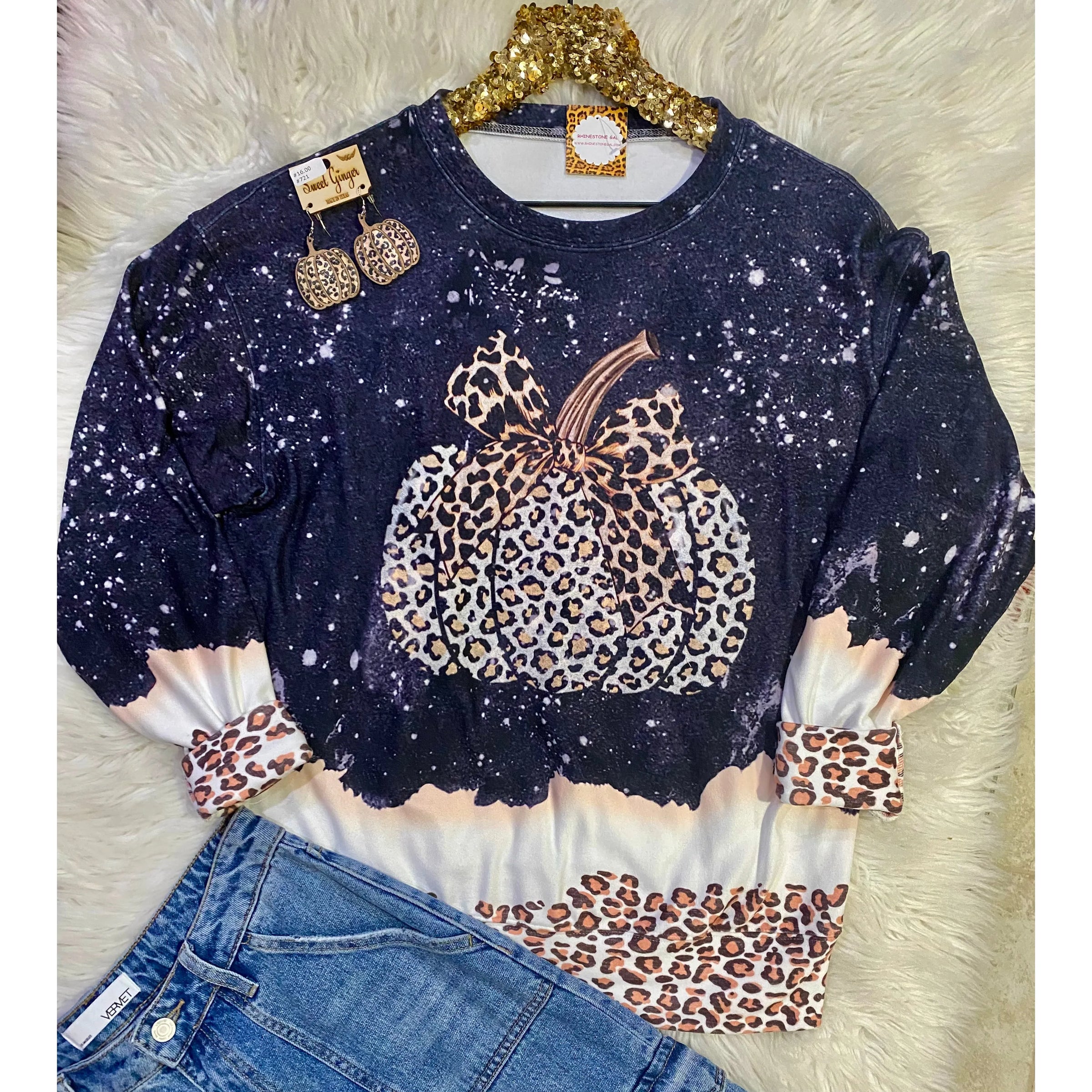 Leopard Pumpkin Dip-Dye Sweatshirt – Charcoal Fall Pullover