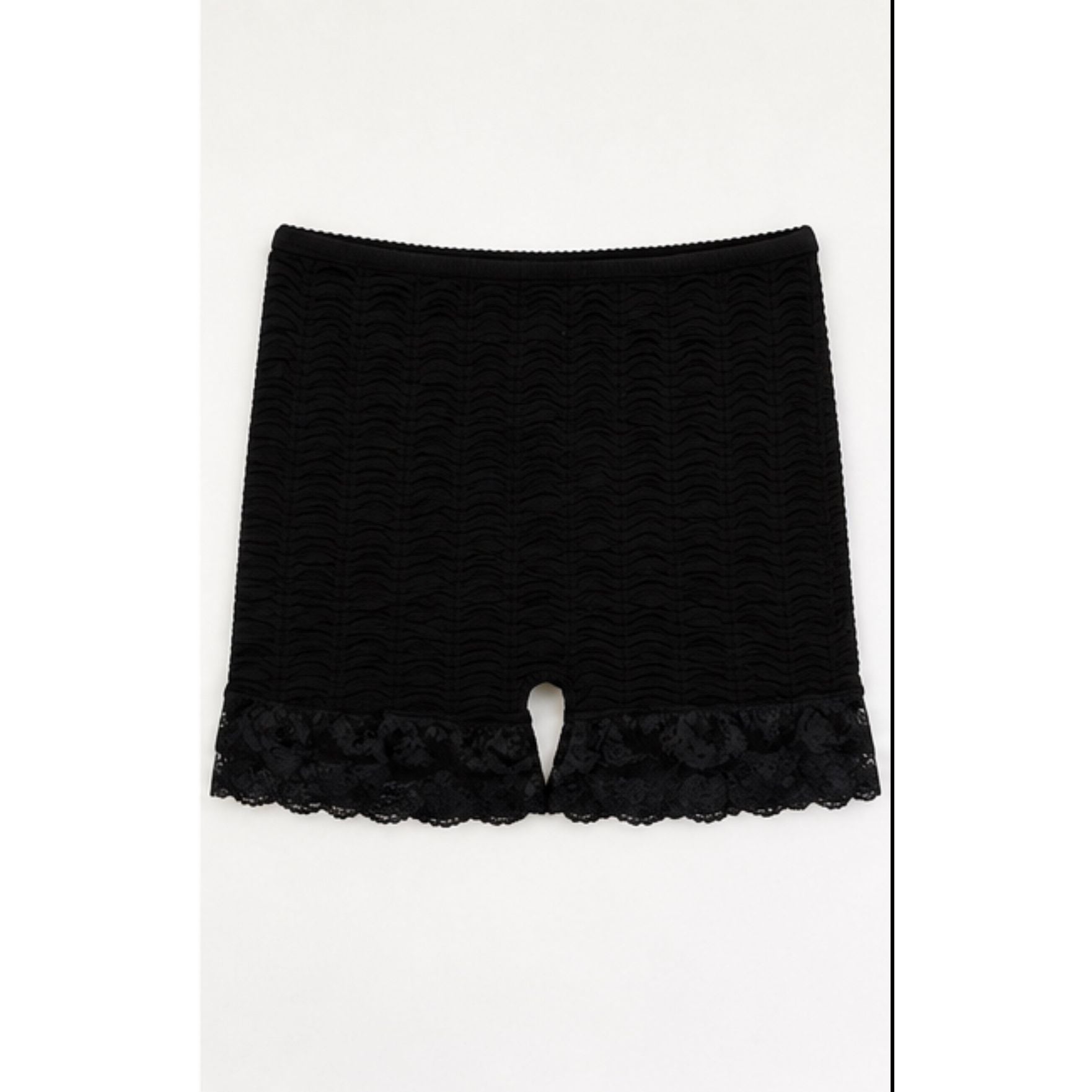 Black Smocked Lace Trim Lounge Shorts