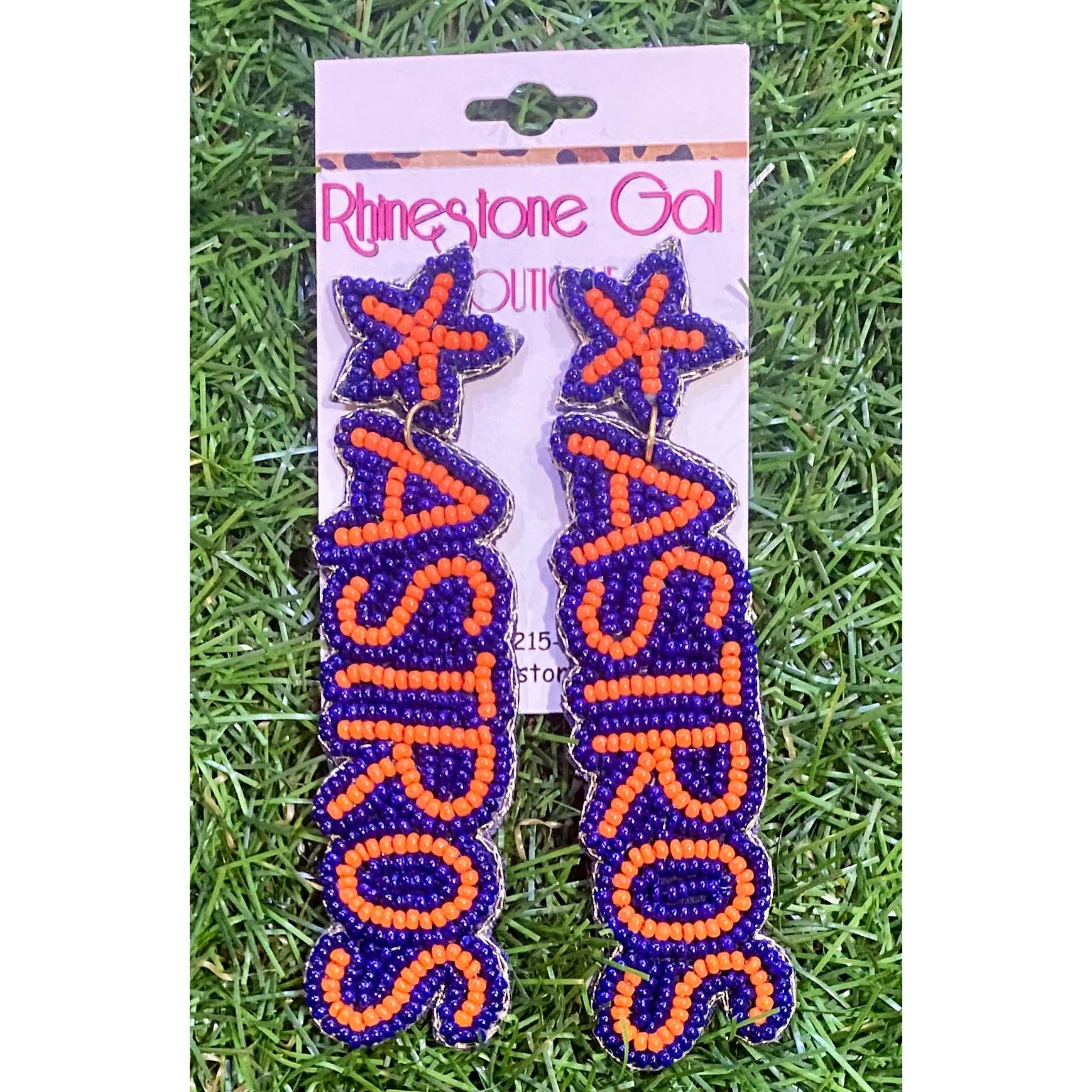 Beaded Astros Statement Earrings – Navy & Orange Baseball Game Day Earrings