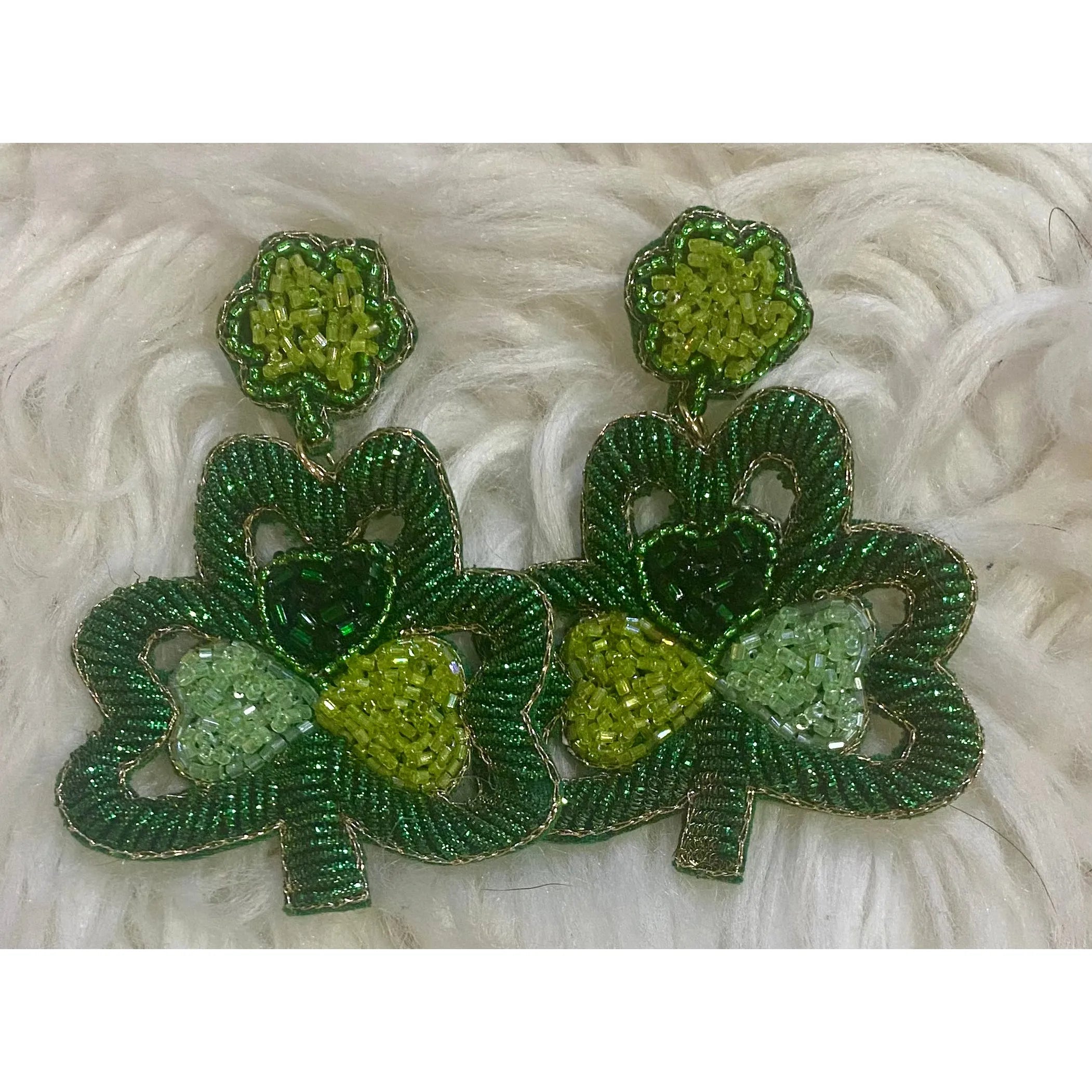 Beaded Cut Out Clover Earrings Green St. Patrick’s Day Statement Earrings
