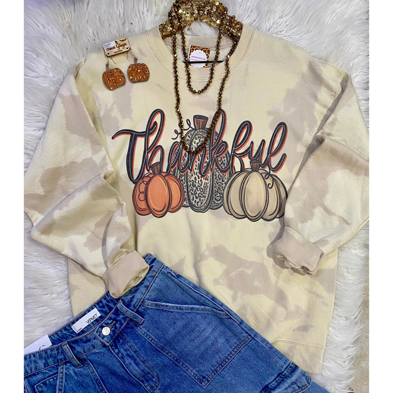 Bleached Thankful Pumpkin Sweatshirt – Fall Graphic Crewneck