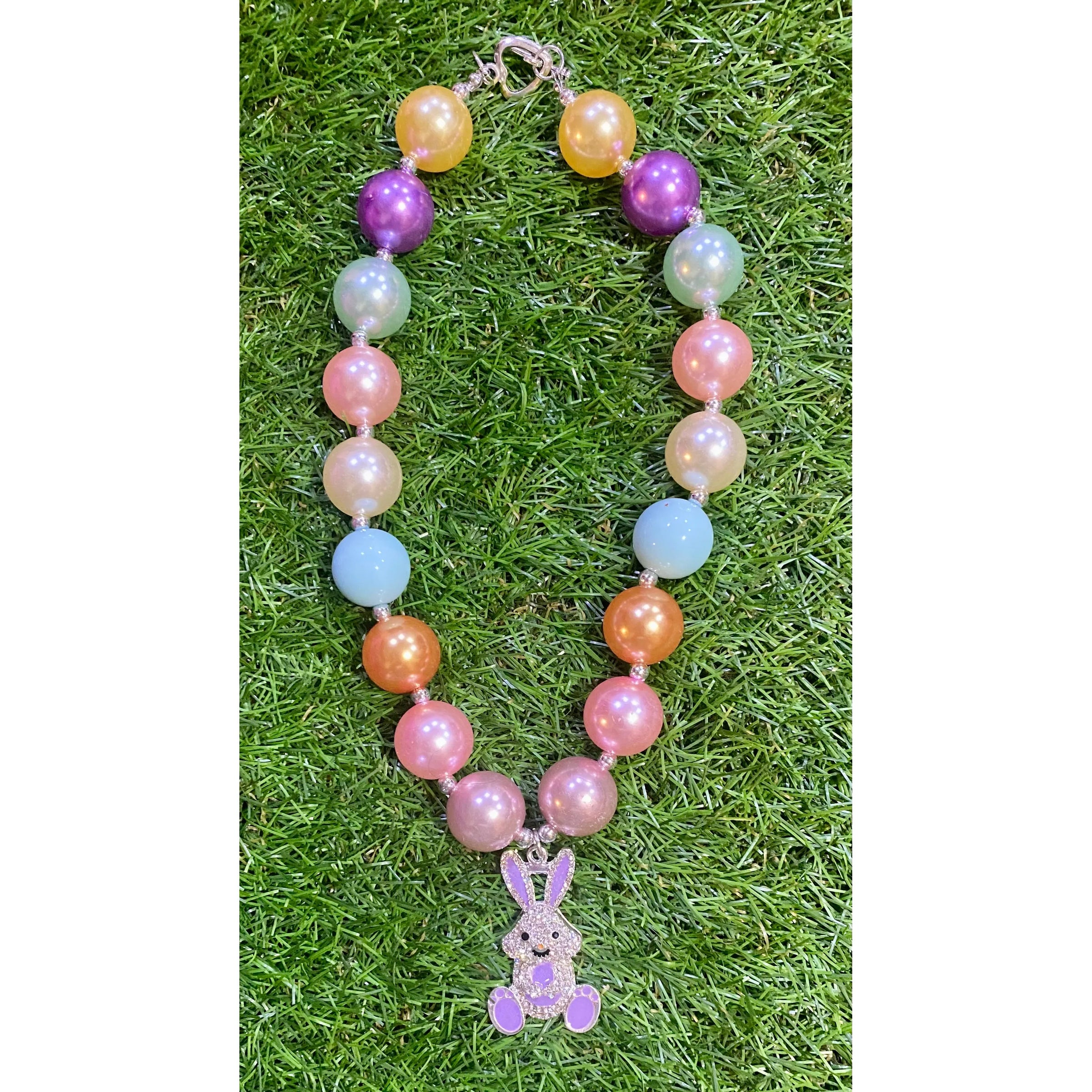 Girls Multi-Color Bubble Bunny Rhinestone Necklace Set