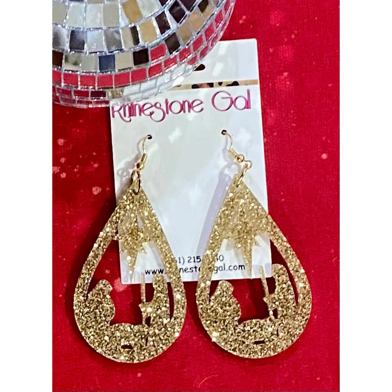 Gold Glitter Acrylic Nativity Earrings