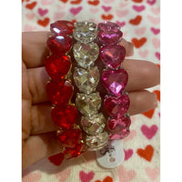 Heart Cut Crystal Stretch Bracelet – Red, Pink or Clear Rhinestone Hearts