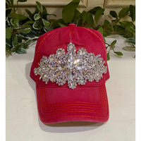 Red Vintage Crystal Embellished Ponytail Baseball Cap