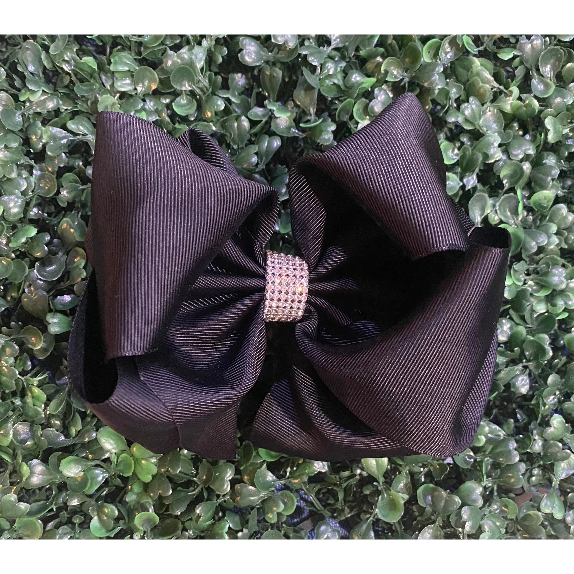 Black Double Hair Bow with Rhinestone Center