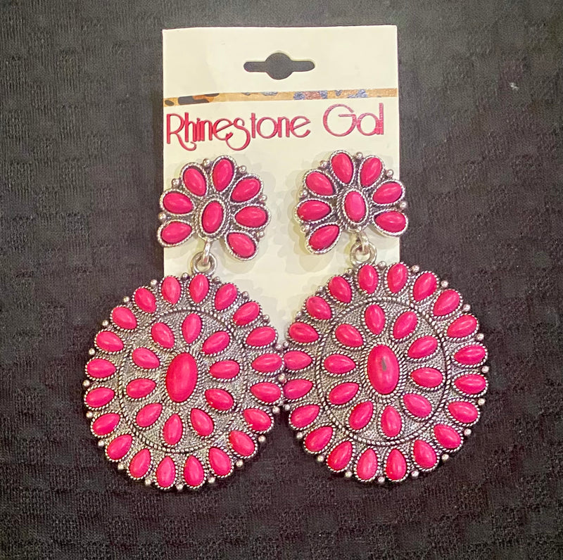 Hot Pink Double Cluster Concho Earrings