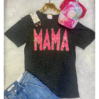 Black Leopard "MAMA" Sequin Tee