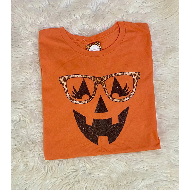 Pumpkin Tee with Leopard Glasses