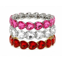 Heart Cut Crystal Stretch Bracelet – Red, Pink or Clear Rhinestone Hearts