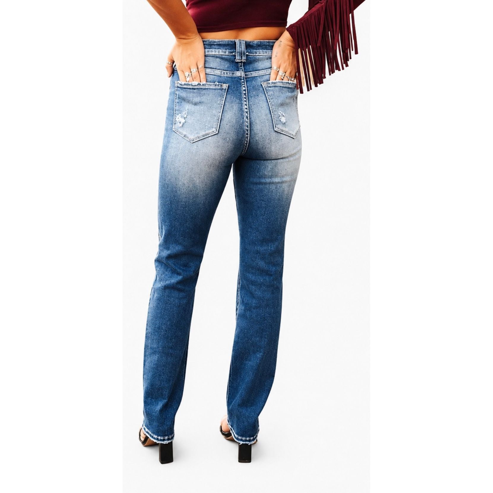 Leopard Patch Distressed Boyfriend Jeans with Stretch