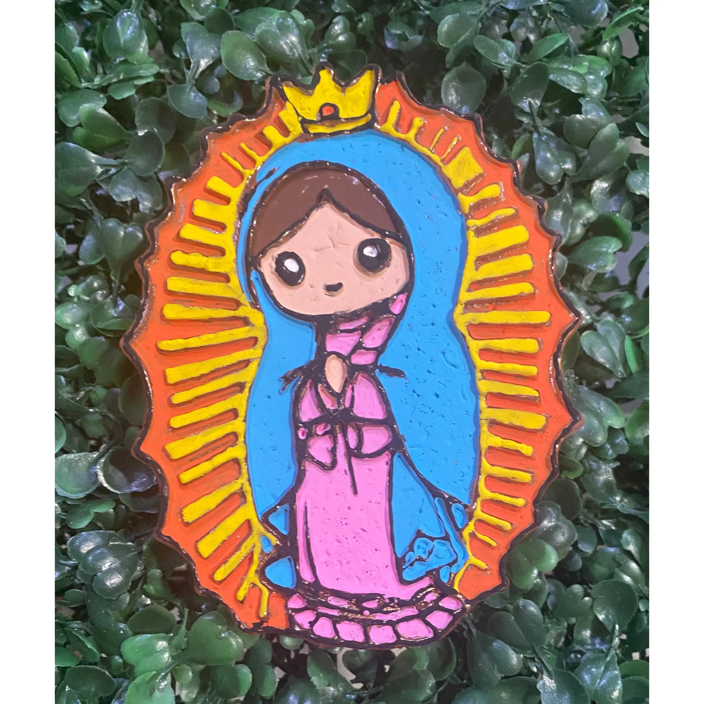 Hand-Painted Our Lady of Guadalupe Freshie – Teal & Pink