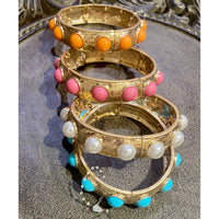Eternity Statement Bangle – Gold Tone with Faux Cabochons