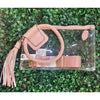 Clear Wristlet with Cuff Handle & Tassel – Blush & Hot Pink