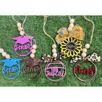 Handcrafted Wooden Car Charm with Bow & Beads