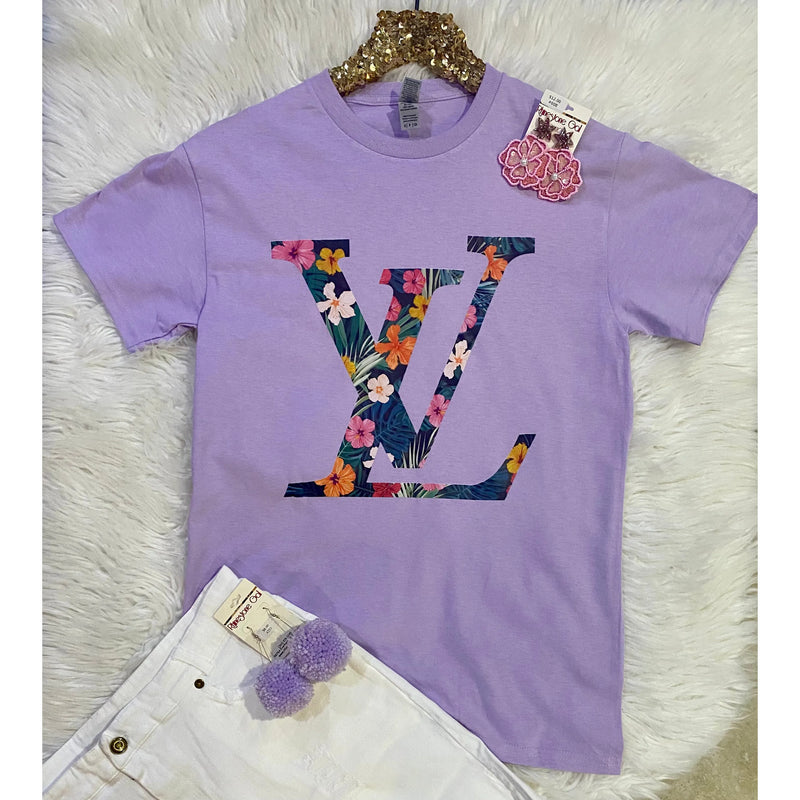 Lilac Floral LV-Inspired Graphic Tee