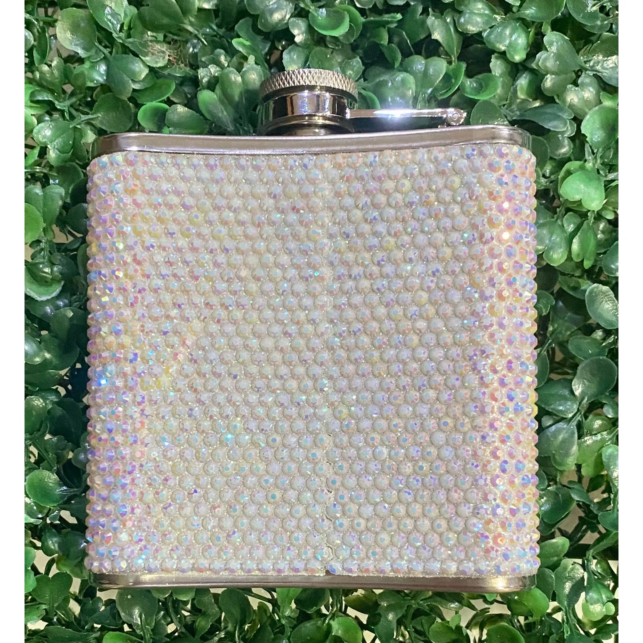 Iridescent Rhinestone Bling 4 oz Metal Flask