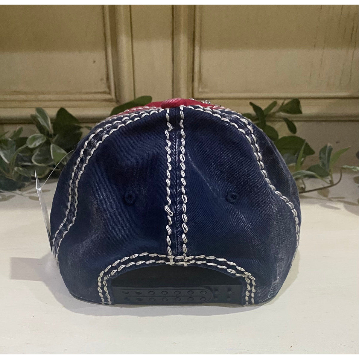 Patriotic Rhinestone Flower Distressed Baseball Cap