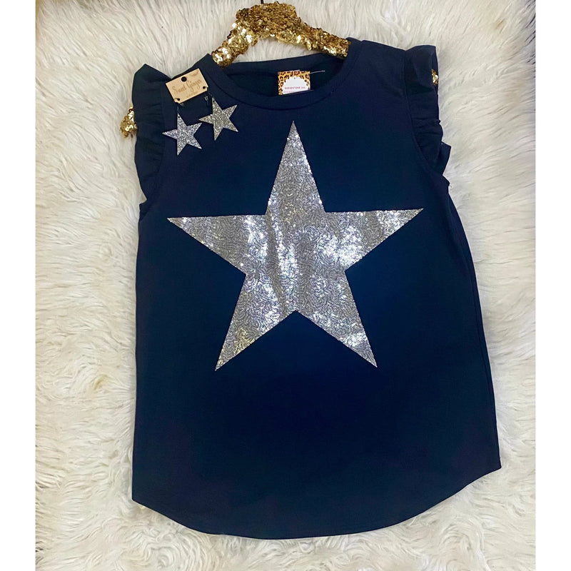 Navy Sleeveless Top with Sequin Star