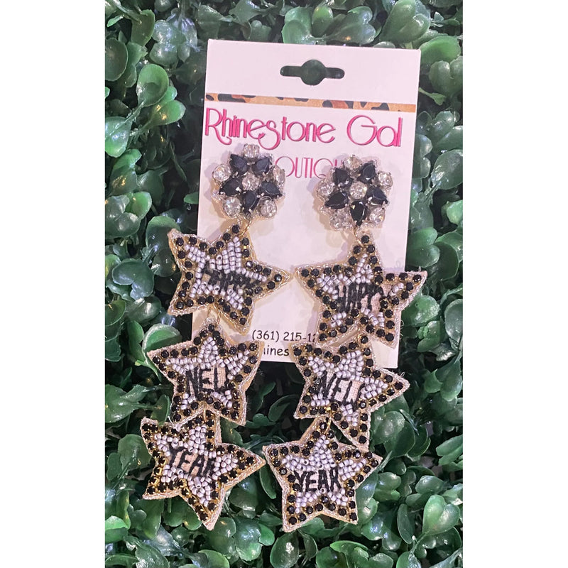 Triple Star Happy New Year Drop Earrings