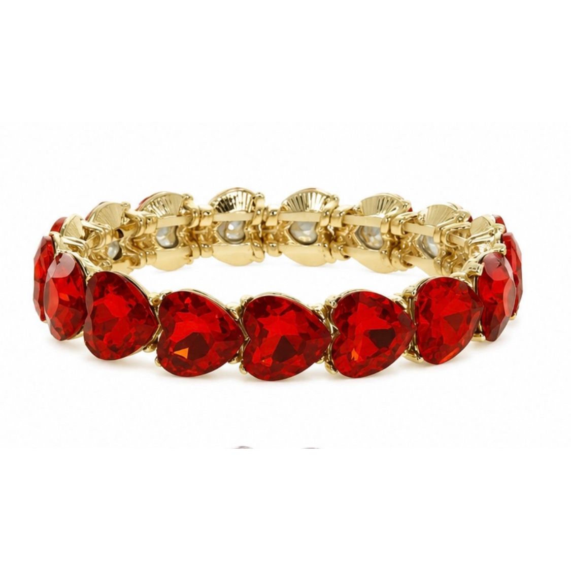 Heart Cut Crystal Stretch Bracelet – Red, Pink or Clear Rhinestone Hearts