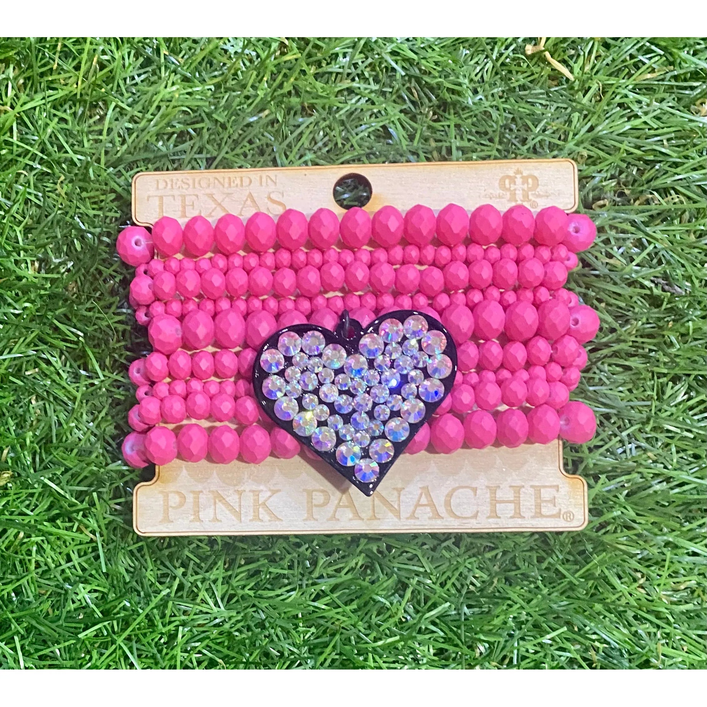 Pink Panache Fuchsia Rhinestone Heart Stretch Bracelet Set