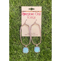 Silver Hex Drop Earrings with Turquoise Charm