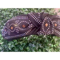 Black Rhinestone Top Knot Headband with Western Boot Stitch Design