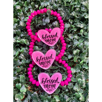 Blessed Mom Hot Pink Beaded Bracelet