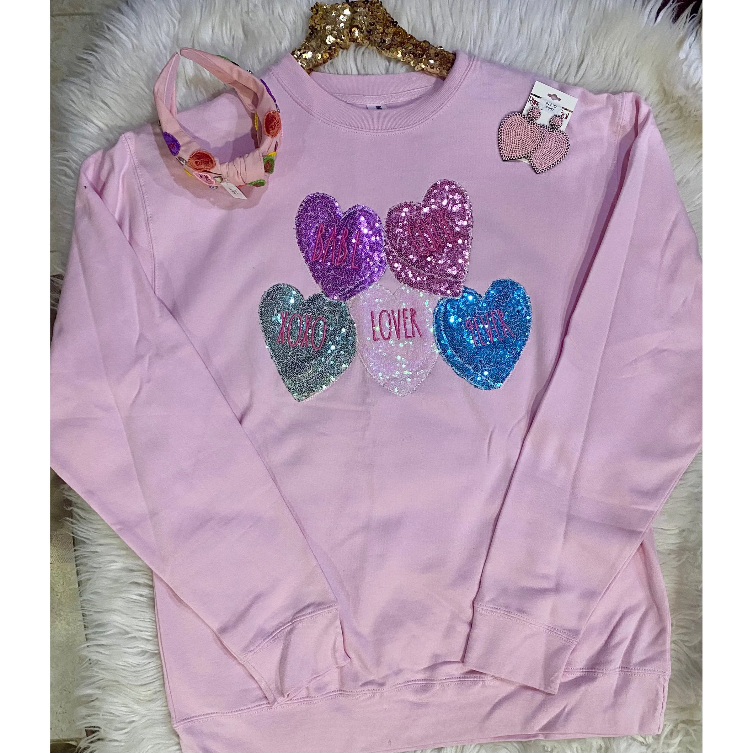 Sequin Conversation Hearts Sweatshirt