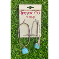 Silver Hex Drop Earrings with Turquoise Charm