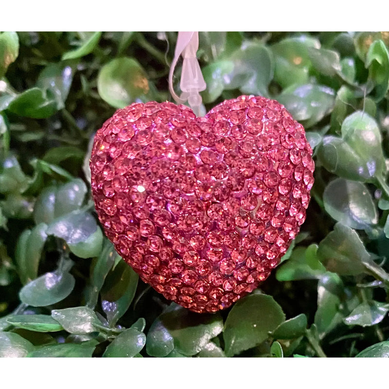 Pink & Clear Rhinestone Heart Stretch Rings