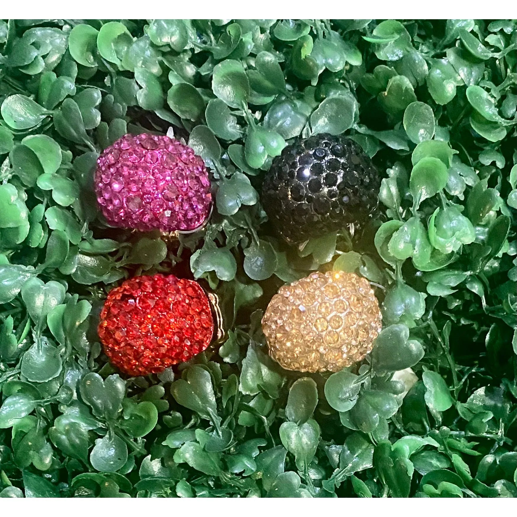 Crystal Dome Stretch Ring – Red, Pink, Champagne, Black