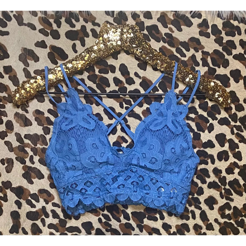 Blue Boho Crochet Lace Bralette