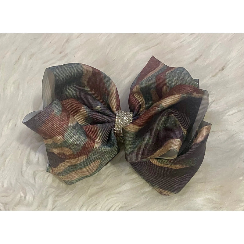 Girls Camouflage Rhinestone Hair Bow